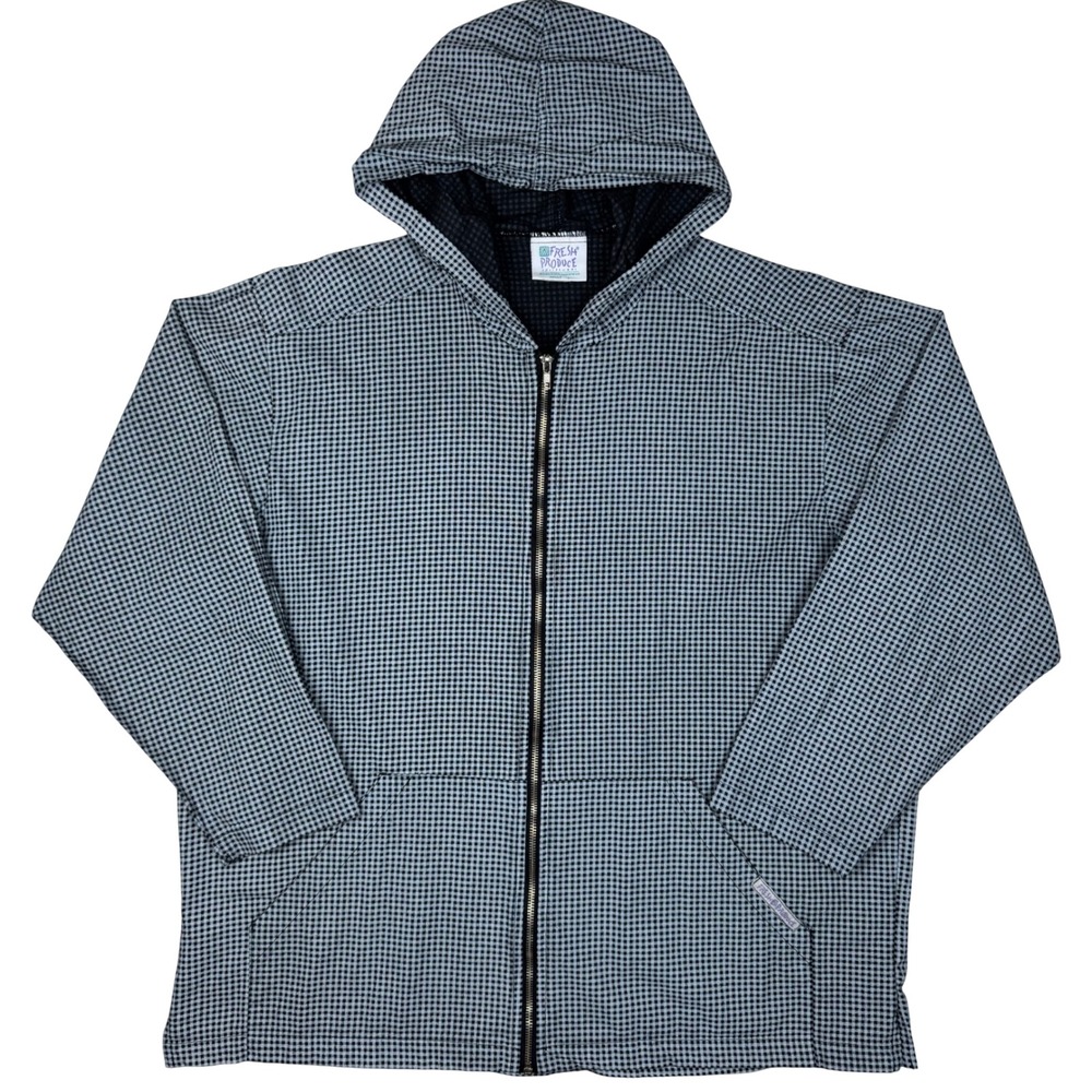 Fresh Produce Gingham Zip‎ Up Hoodie Jacket Adult L Checkered Lightweight USA